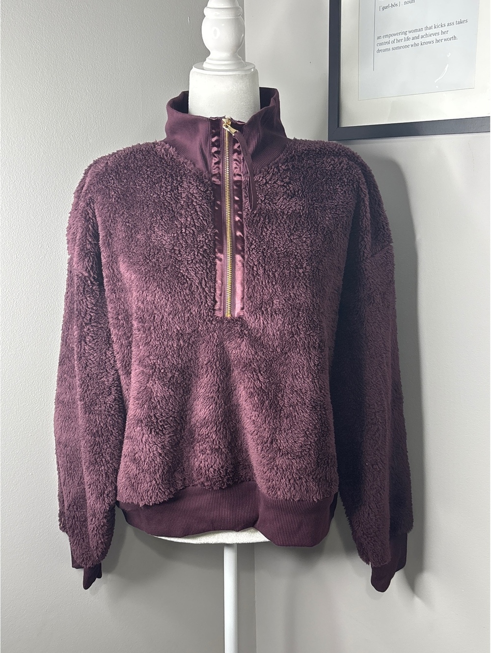 Sonoma Faux Fur Half-Zip Pullover Sweater in Burgundy XL